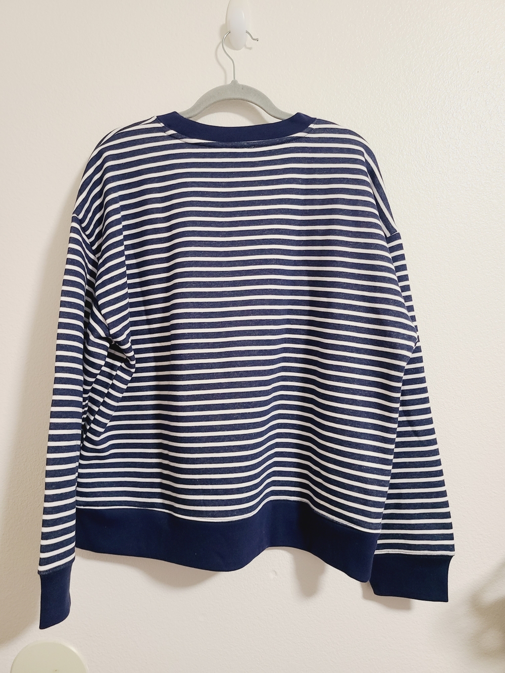 NWT J. Crew Factory Navy Blue and White Striped Crewneck Sweater - Picture 6 of 7